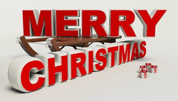 Merry Christmas 3d text, sled,and gift high resolution — Stock Photo, Image