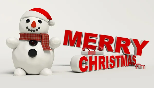 Merry Christmas 3d text, snowman,sled,and gift high resolution — Stock Photo, Image