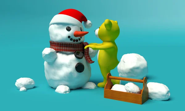 テディ ベアー雪だるまを構築します。 — ストック写真