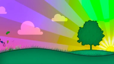 Bahar, yatay, çiçekler ve kelebekler