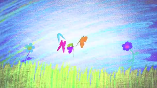 Paysage printanier avec fleurs et papillons — Video