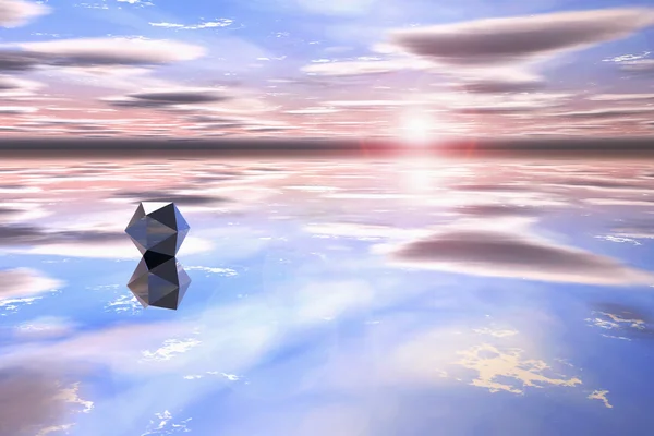水の風景の未来的な幾何学的形状 — ストック写真