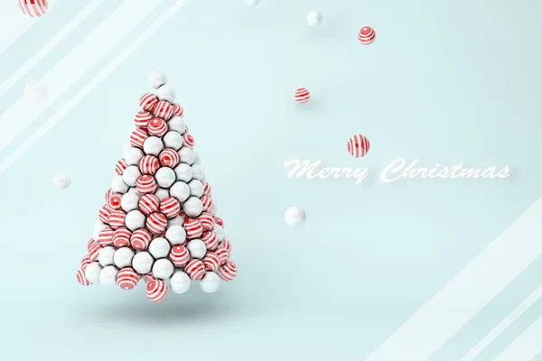 White pearls and red stripes balls Christmas tree with text. — Stock Photo, Image