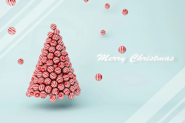 Rode strepen ballen kerstboom met tekst Stockfoto