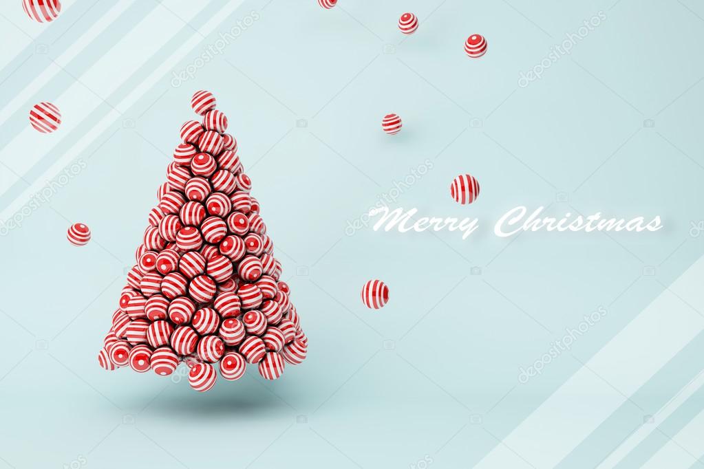 Red stripes balls Christmas tree with text 