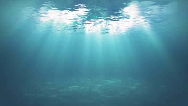 水面を通過する光線と海底の反射によって水中の海のアニメーション — ストック動画