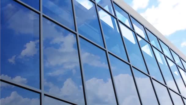 Glass facade with reflection of clouds — Stock Video