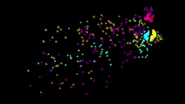 Grupo de mariposas coloridas con partículas — Vídeos de Stock