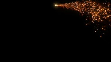 Siyah arkaplanda altın parçacıklardan oluşan kuyruğu olan parlak bir Noel yıldızının döngü animasyonu