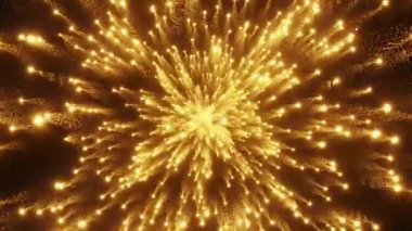 Siyah Arkaplanda Parlayan Yıldızpatlaması Parçacıkları Festivalsel Havai fişek Patlamasının 3 boyutlu animasyonu 60 FPS 'de