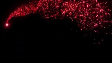 Kara Arkaplanda Kalp Parçacıkları Olan Kırmızı Kayan Yıldız Sevgililer Günü Animasyon 60 Fps