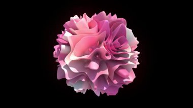 Soyut 3D Pembe Çiçek Küresi Canlandırma Döngüsü Siyah Arkaplanda Akan Yaprak Dokusuyla İzole Edildi