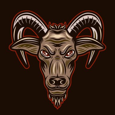 Boynuz vektör renkli illüstrasyonlu keçi kafası