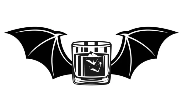 Verre à whisky avec des ailes de chauve-souris illustration vectorielle — Image vectorielle
