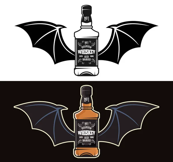 威士忌瓶，有蝙蝠翅膀，两种风格的矢量 — 图库矢量图片