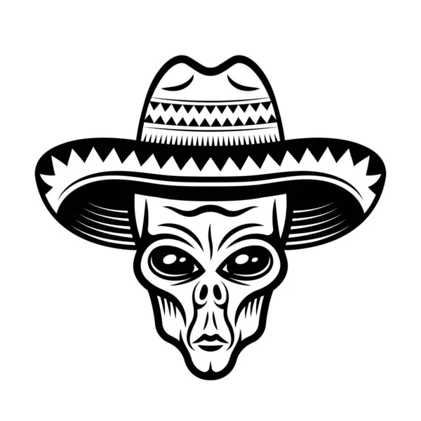 Cabeza alienígena en sombrero sombrero vector ilustración — Archivo Imágenes Vectoriales