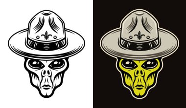 Uzaylı kafası izci şapkası, iki stil vektör.