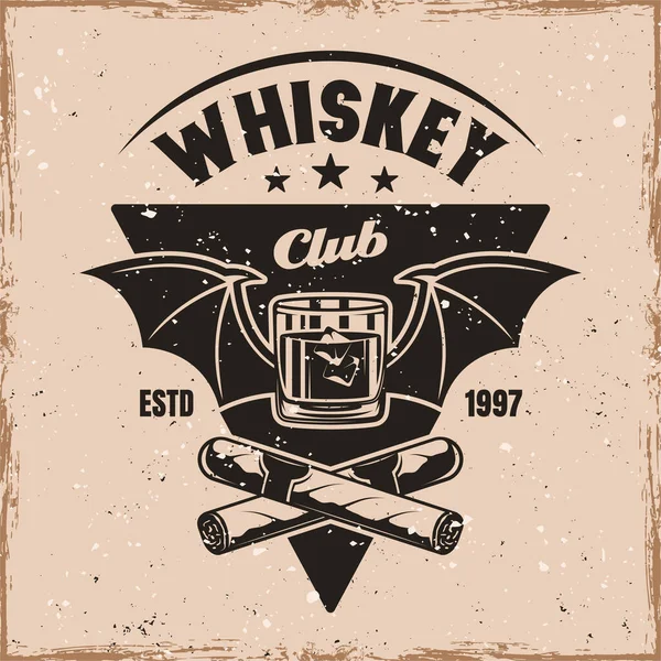 Whiskey club vektorový emblém ve stylu vintage — Stockový vektor