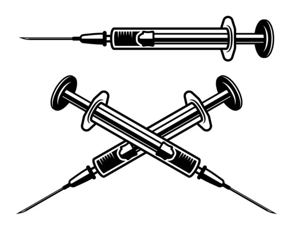 Las jeringas establecen objetos vectoriales en estilo monocromo — Archivo Imágenes Vectoriales