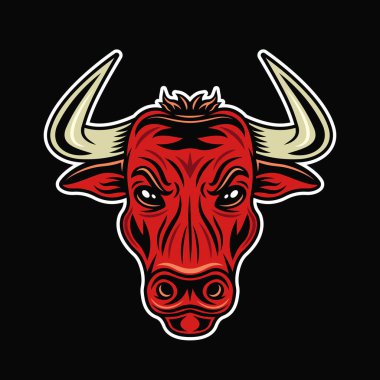 Boğa kırmızısı baş vektörü koyu arkaplanda izole edilmiş.
