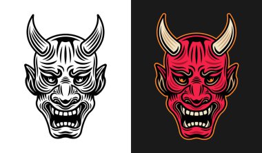 Japon samuray maskesi vektörü iki stilde