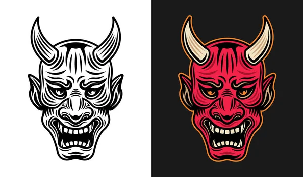 Japanese samurai mask vector in two styles — Stock Vector