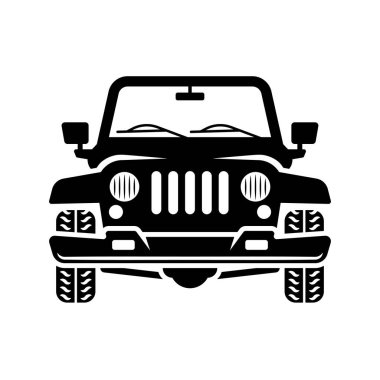 Off road car ön görünüm vektör siyah illüstrasyon beyaz arkaplan izole