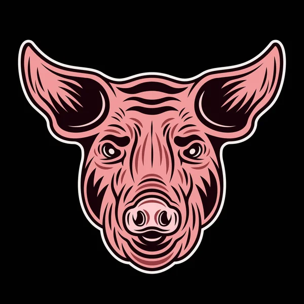Koyu arkaplanda izole edilmiş domuz pembesi baş görünümü vektör renkli illüstrasyon