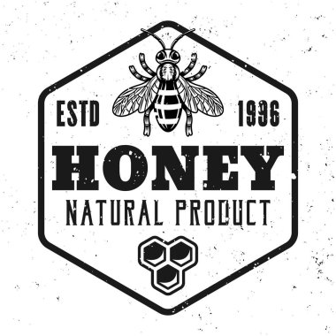 Beyaz arkaplanda yalıtılmış bal ve arıcılık vektör amblemi, rozet, etiket ya da logo tek renk biçimi
