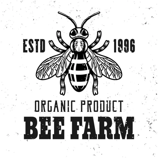 Emblema de vector de abeja de miel, insignia, etiqueta o logotipo en estilo monocromo aislado sobre fondo blanco — Vector de stock