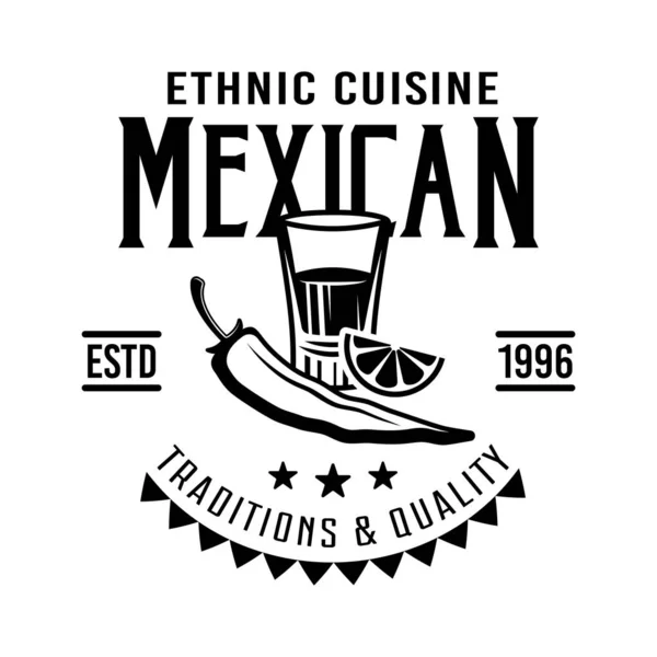 Tequila etnia mexicana cozinha vetor emblema, emblema, rótulo ou logotipos em estilo vintage monocromático isolado no fundo branco — Vetor de Stock