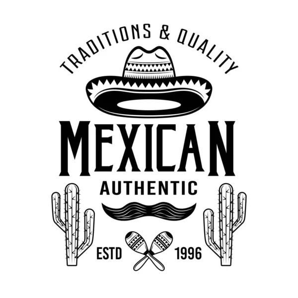 Vektorový znak, odznak, štítek nebo loga mexického stylu v monochromatickém stylu izolované na bílém pozadí — Stockový vektor