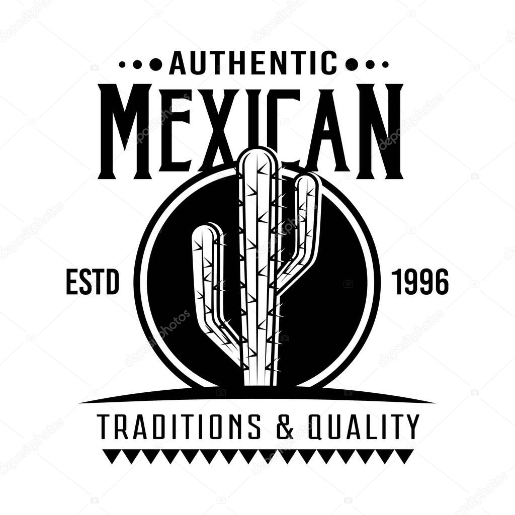 Cactus mexican style vector emblem, badge, label or logos in monochrome vintage style isolated on white background