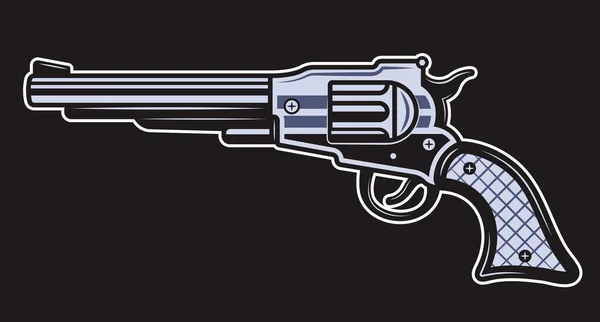 Pistola occidental o vector revólver Ilustración en estilo de dibujos animados aislado sobre fondo oscuro — Vector de stock