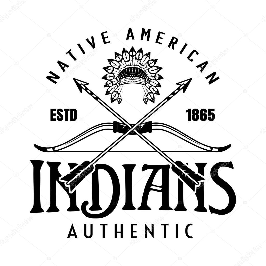 Native american indians, apache tribe vector vintage emblem, label, badge or logo in monochrome style isolated on white