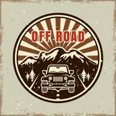 Yol dışı yuvarlak amblem vektör çizimi retro stili çıkarılabilir grunge dokuları ve ayrı katmanlardaki çiziklerle