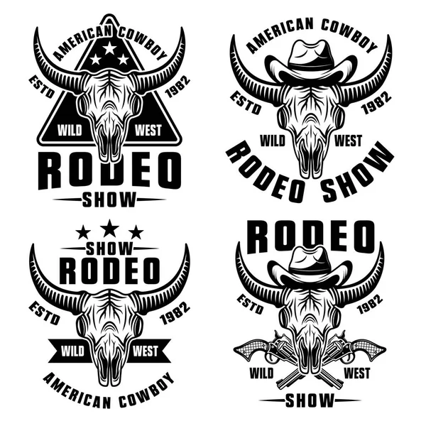 Rodeo show set of four vector wild west style vector illustration in vintage monochrome style isolated on white background — Stockový vektor