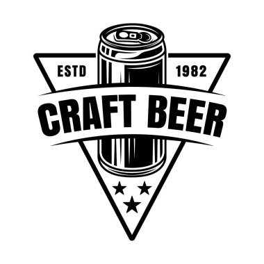 Beyaz arkaplanda bira kutusuyla amblem, etiket, rozet veya logo hazırlamak