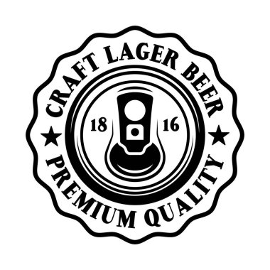 Bira, beyaz arkaplanda izole edilmiş monokrom vintage tarzında vektör amblemi, etiket, rozet veya logo oluşturabilir