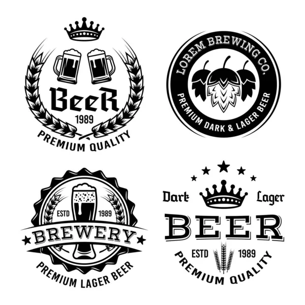 Σετ μπύρας και ζυθοποιίας μονοχρωματικών εμβλημάτων, ετικετών, εμβλημάτων ή λογότυπων που απομονώνονται σε λευκό φόντο — Διανυσματικό Αρχείο