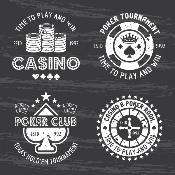 Kasyno i poker room zestaw wektorowych symboli hazardowych, etykiet, odznak lub logo izolowanych na ciemnym tle — Wektor stockowy