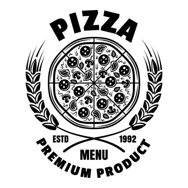 Πίτσα διάνυσμα έμβλημα, σήμα, ετικέτα ή λογότυπο σε vintage μονόχρωμο στυλ που απομονώνονται σε λευκό — Διανυσματικό Αρχείο