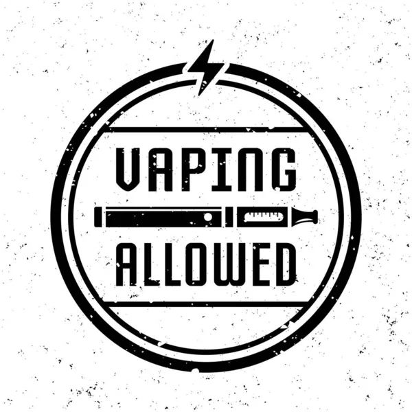 Vaping a elektronické cigarety vektor monochromatický kruhový emblém, štítek, odznak nebo logo ve stylu vintage na pozadí s odnímatelnou grunge textury — Stockový vektor