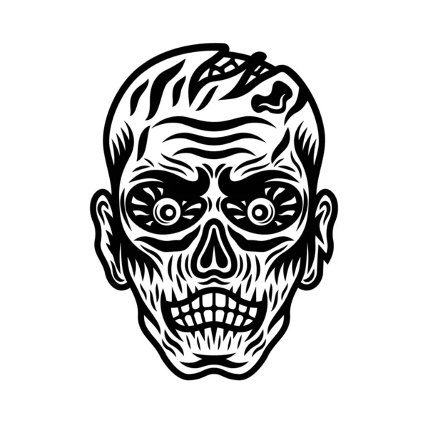 Векторная иллюстрация головы зомби в винтажном стиле на белом фоне — стоковый вектор