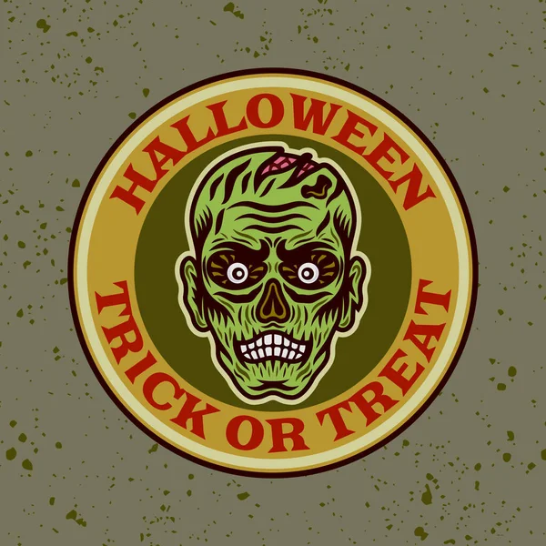 Zombie cabeza vector redondo emblema de color, insignia, etiqueta o logotipo en la ilustración de estilo de dibujos animados — Vector de stock