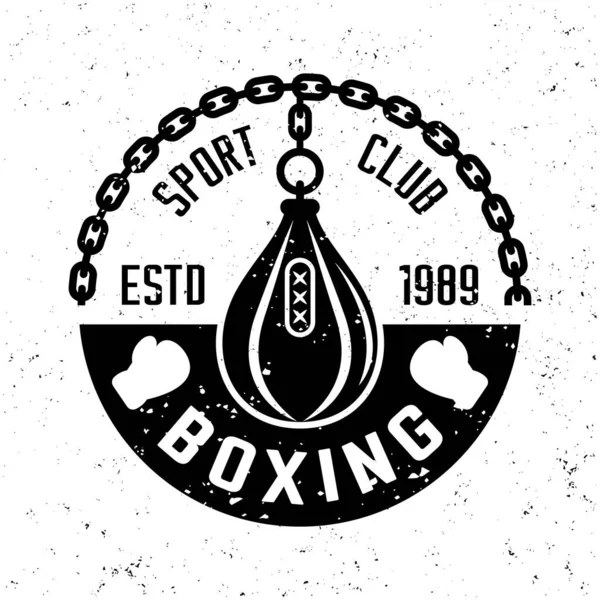 Club de boxeo vector emblema monocromo, etiqueta, insignia o logotipo en estilo vintage en el fondo con texturas grunge extraíbles — Vector de stock