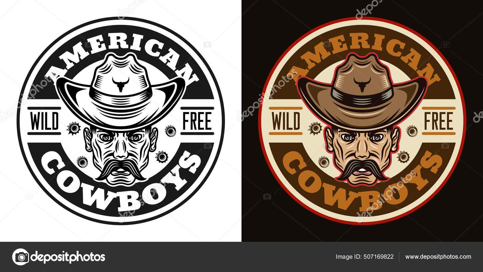 Cowboys vector vintage round emblem, label, badge or logo