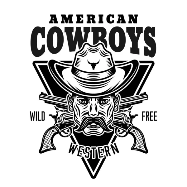 Vaqueros americanos vector emblema vintage, etiqueta, insignia o logotipo en estilo monocromo aislado sobre fondo blanco — Vector de stock