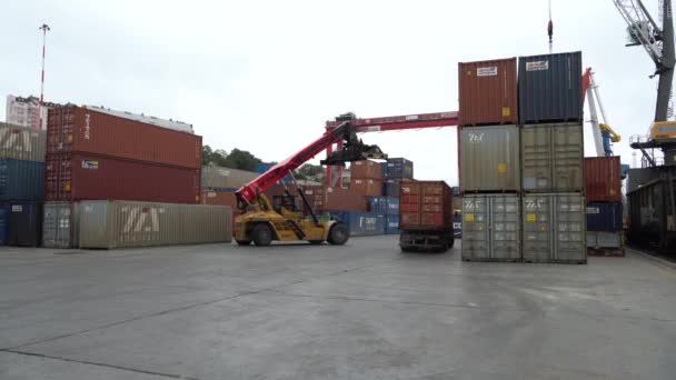 Sommer 2020 Wladiwostok Russland Sea Container Terminal Reachstacker Fährt Durch — Stockvideo