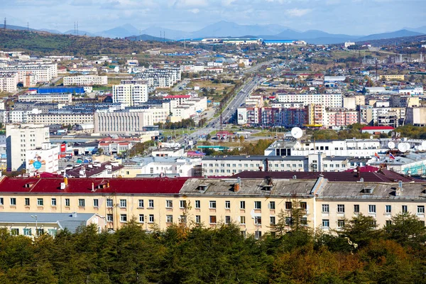 Вид Северный Русский Город Магадан Сверху Центральная Часть Города Магадан — стоковое фото